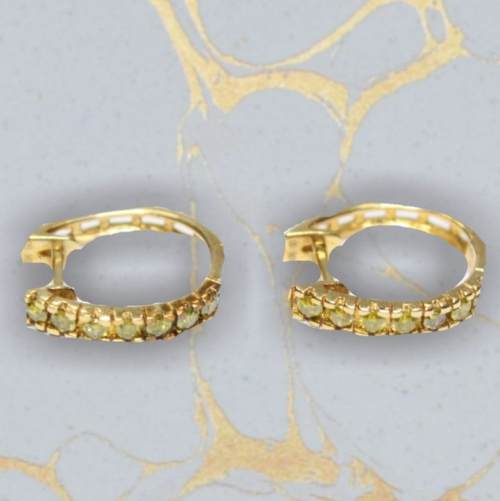 ⭐Genuine yellow diamond hoops 10k yellow gold